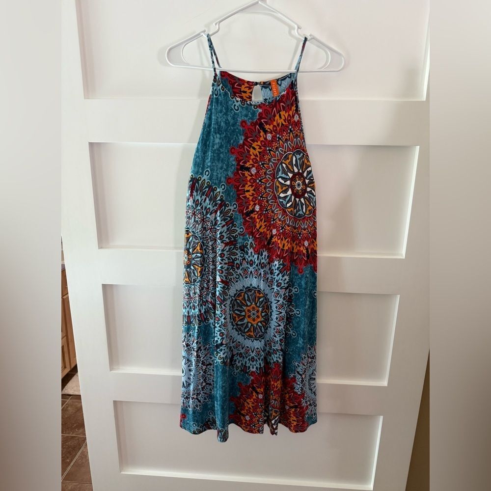 New Feiersi Blue and Orange Maxi Resort Dress with Mandala Print xxl